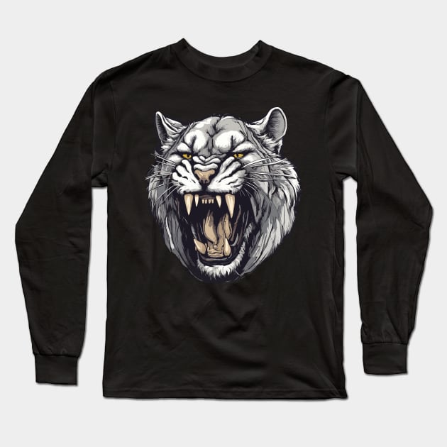 Sabertooth Tiger Long Sleeve T-Shirt by Ray Crimson